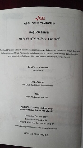Herkes için Fizik Defteri 1 ASEL Yayınları