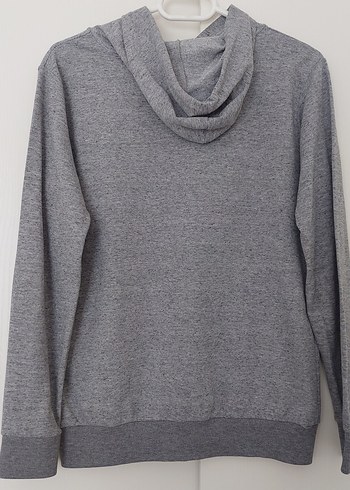 Gri Kapüşonlu Uzun Kollu Sweatshirt - Görsel 4