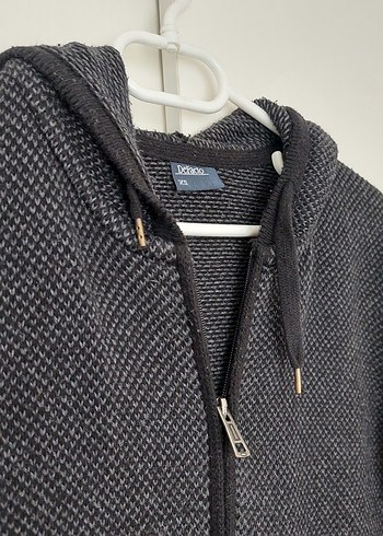 Koyu Gri Fermuarlı Kapüşonlu Erkek Triko - Görsel 3