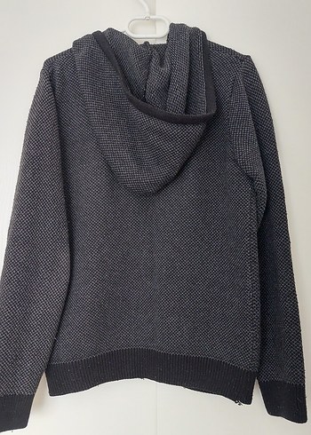 Koyu Gri Fermuarlı Kapüşonlu Erkek Triko - Görsel 4