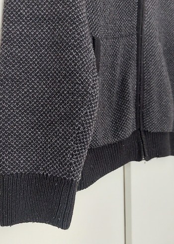 Koyu Gri Fermuarlı Kapüşonlu Erkek Triko - Görsel 2