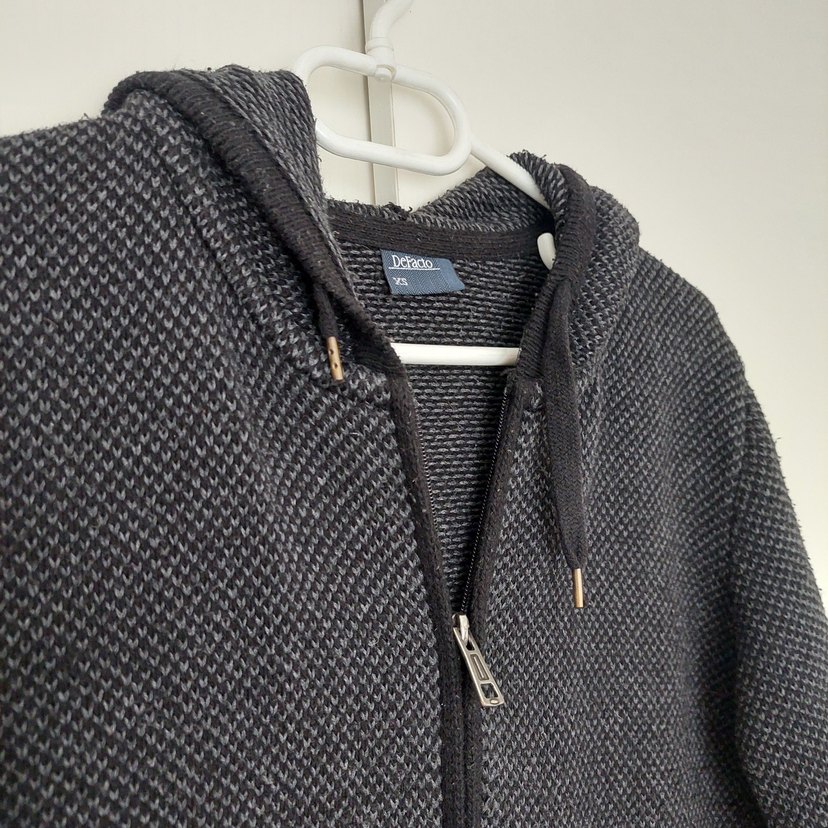 Koyu Gri Fermuarlı Kapüşonlu Erkek Triko - Görsel 3