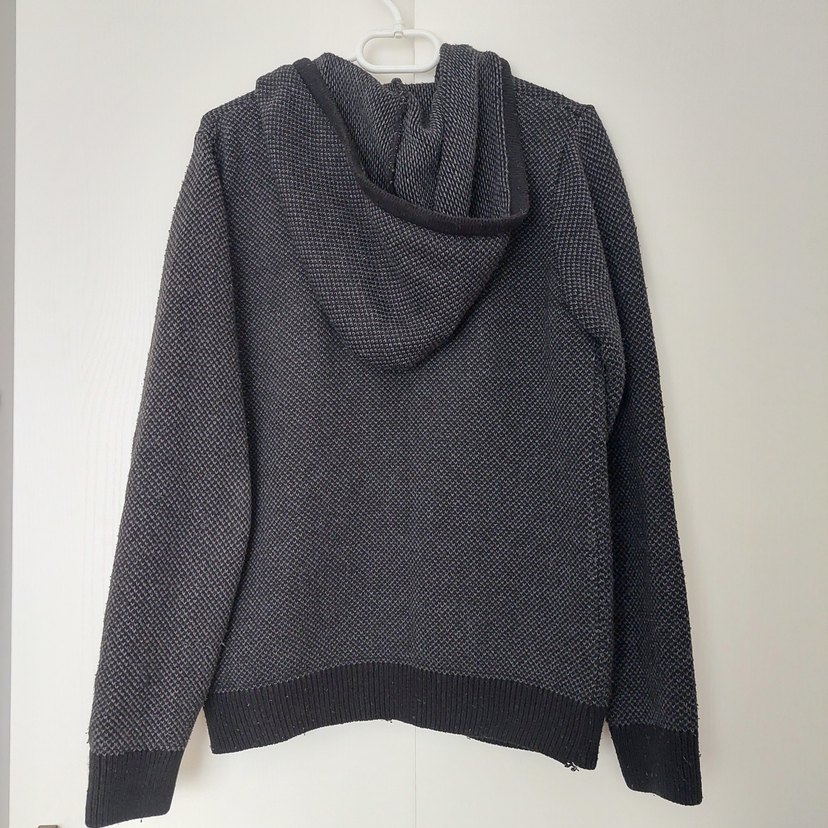 Koyu Gri Fermuarlı Kapüşonlu Erkek Triko - Görsel 4