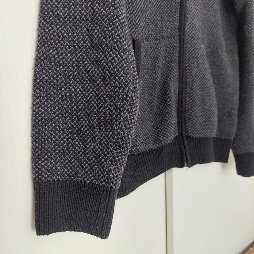 Koyu Gri Fermuarlı Kapüşonlu Erkek Triko - Görsel 2