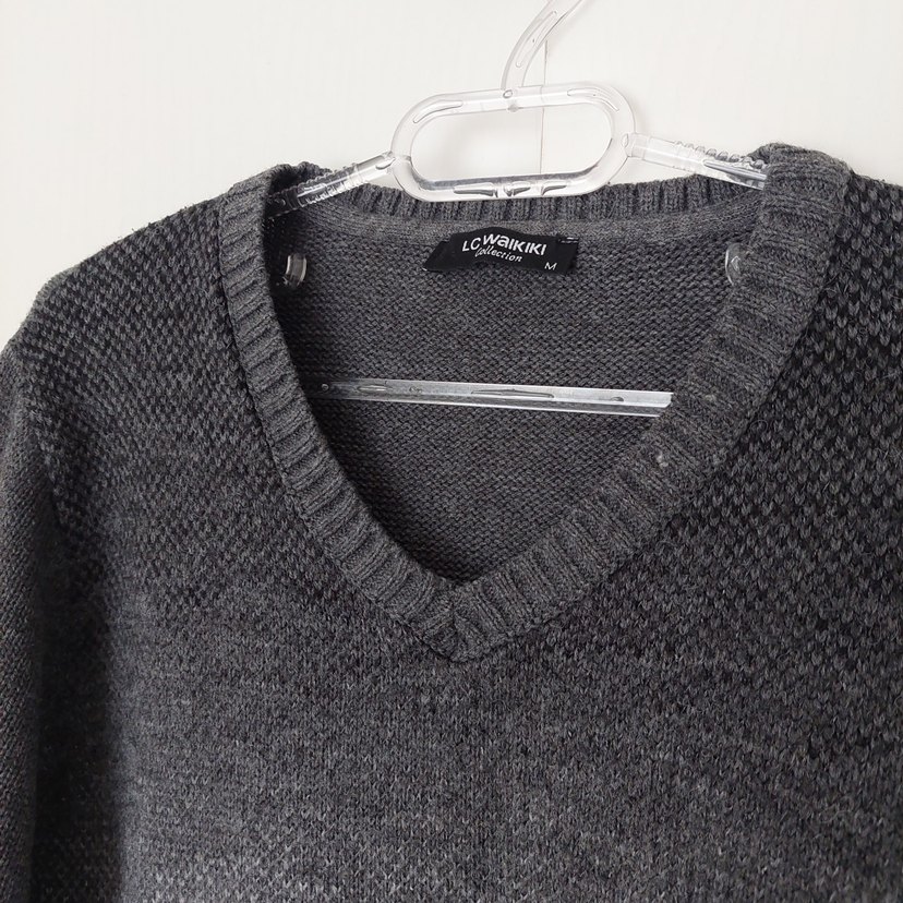 LCW Gri V-Yaka Erkek Örgü Yün Kazak - Görsel 2