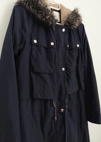 kapüşonlu lacivert uzun kışlık mont - Görsel 4