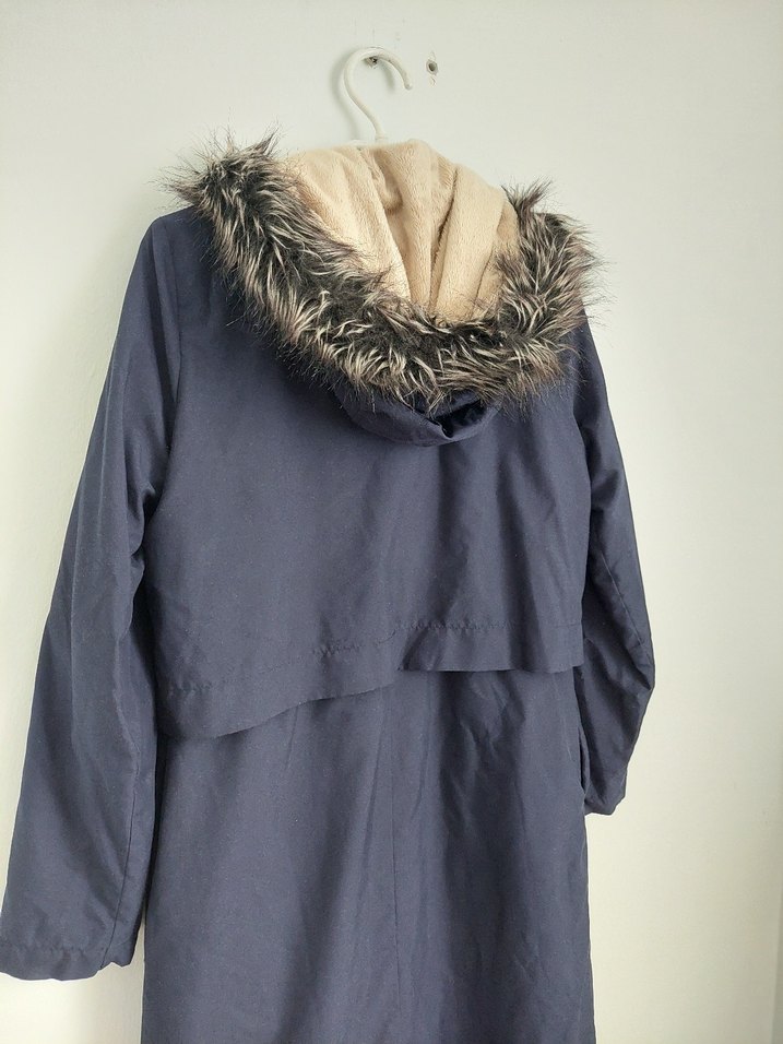 kapüşonlu lacivert uzun kışlık mont - Görsel 5