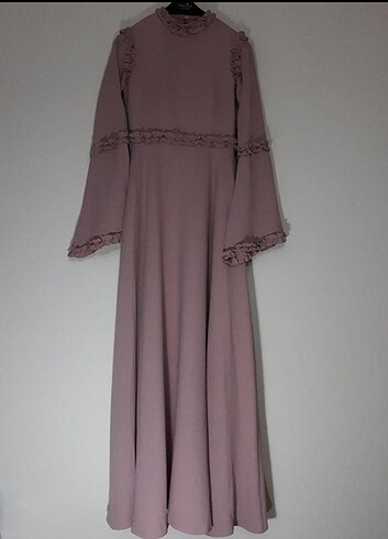 Tuay Pembe Zarif Fırfırlı Tesettür Abiye Elbise - Görsel 4