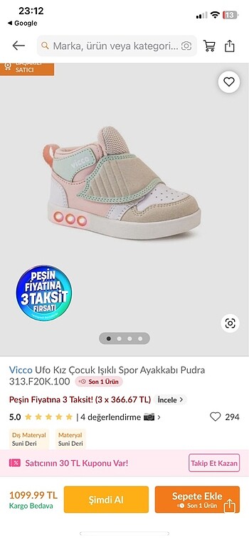 Vicco kız çocuk ayakkabı ışıklı