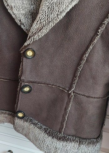 Adil Işık kalitesi ile Kürklü Kahverengi nubuk Kadın Ceket - Görsel 5