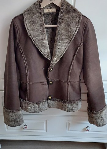 Adil Işık kalitesi ile Kürklü Kahverengi nubuk Kadın Ceket - Görsel 2