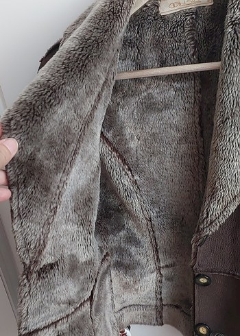 Adil Işık kalitesi ile Kürklü Kahverengi nubuk Kadın Ceket - Görsel 7