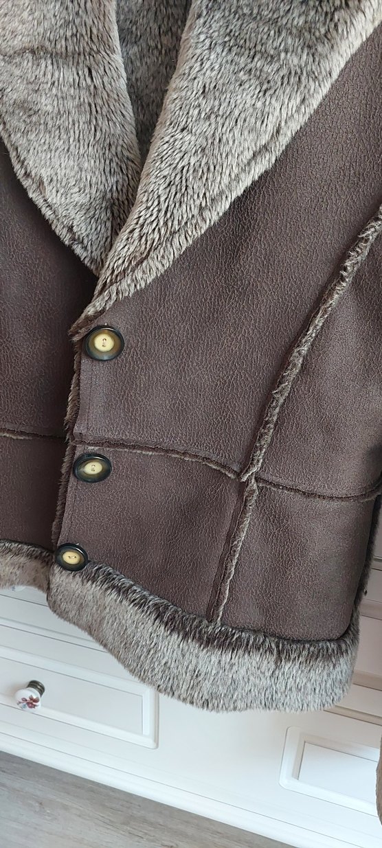 Adil Işık kalitesi ile Kürklü Kahverengi nubuk Kadın Ceket - Görsel 5