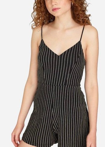 Stradivarius Çizgili V Yaka Siyah Kadın Tulum