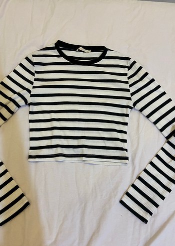 Kadın Siyah Beyaz Çizgili Crop Top