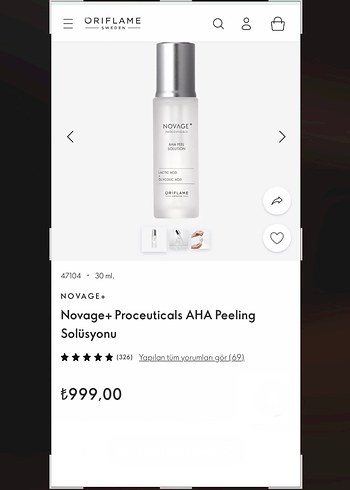 Oriflame Novage+ AHA Peel Solüsyon Yüz Temizleyici