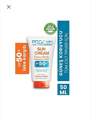 PROCSİN GÜNEŞ KREMİ YÜZ&VÜCUT SPF50+