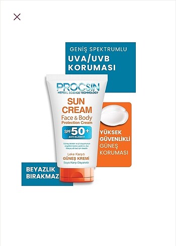 Beden Renk PROCSİN GÜNEŞ KREMİ YÜZ&VÜCUT SPF50+