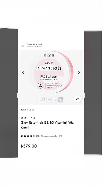 Oriflame Glow Essentials E & B3 Vitaminli Yüz Kremi 75 ml