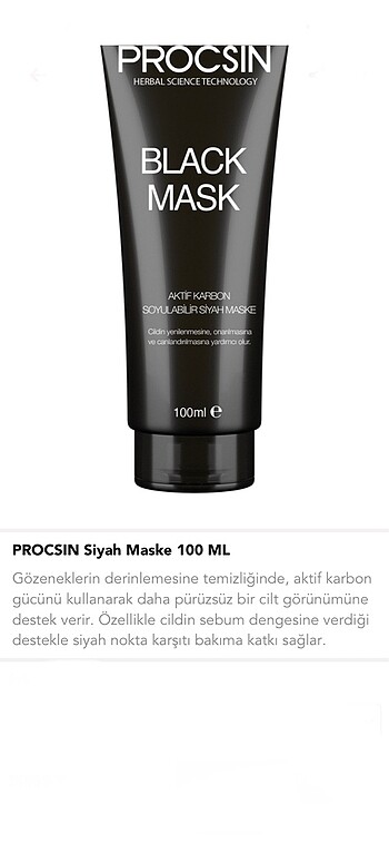 Beden Renk PROCSIN Siyah Maske 100 ML