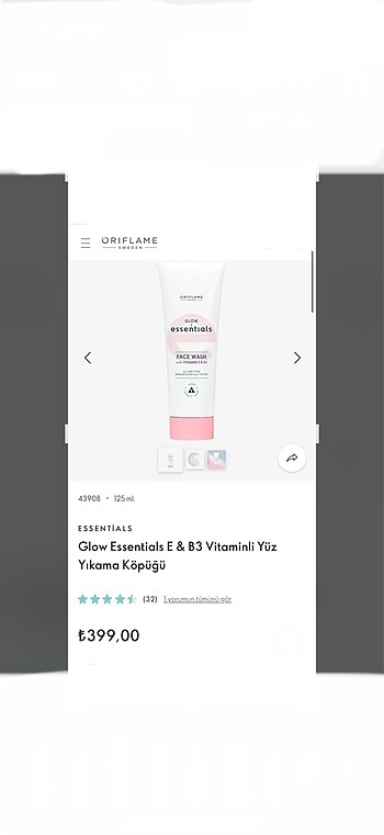 Oriflame Glow Essentials E & B3 Vitaminli Yüz Yıkama Köpüğü