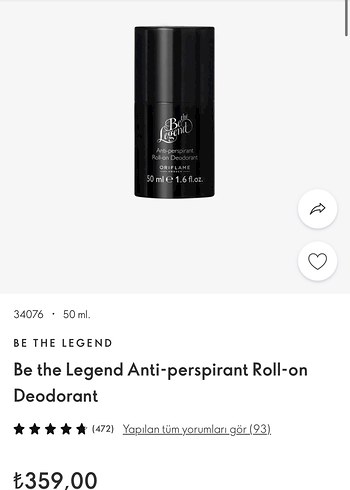 Oriflame Be the Legend Parfümlü Erkek Roll-on Deodorant
