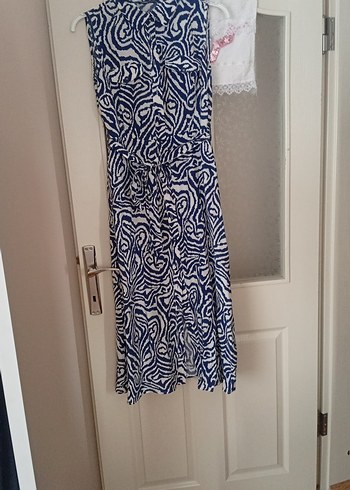 Uzun Boylu Mavi Gri Zebra Desenli  Elbise - Görsel 6