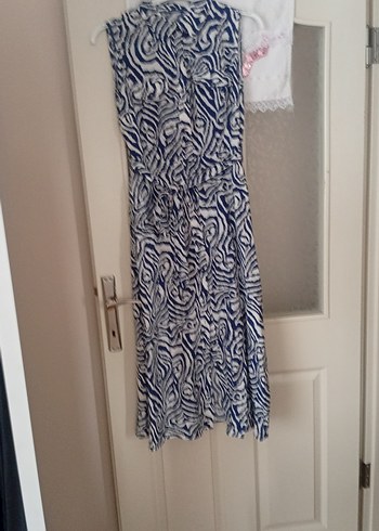 Uzun Boylu Mavi Gri Zebra Desenli  Elbise - Görsel 5