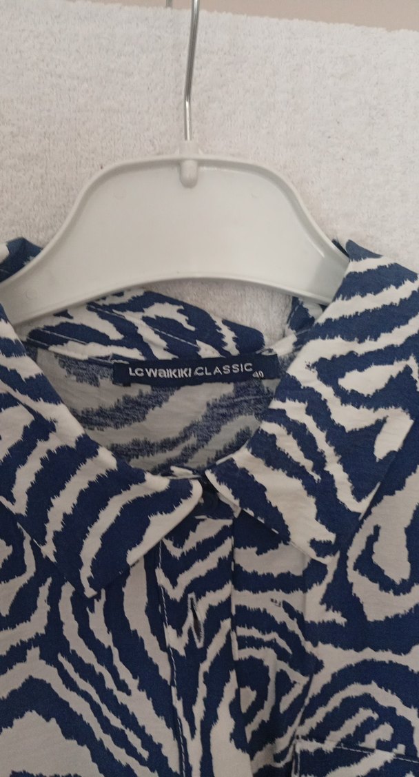 Uzun Boylu Mavi Gri Zebra Desenli  Elbise - Görsel 4