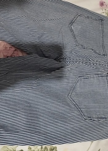 koton mavü beyaz çizgili keten pantolon - Görsel 5