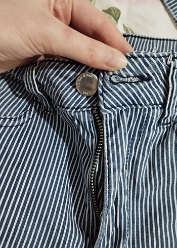 koton mavü beyaz çizgili keten pantolon - Görsel 4