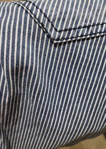koton mavü beyaz çizgili keten pantolon - Görsel 6
