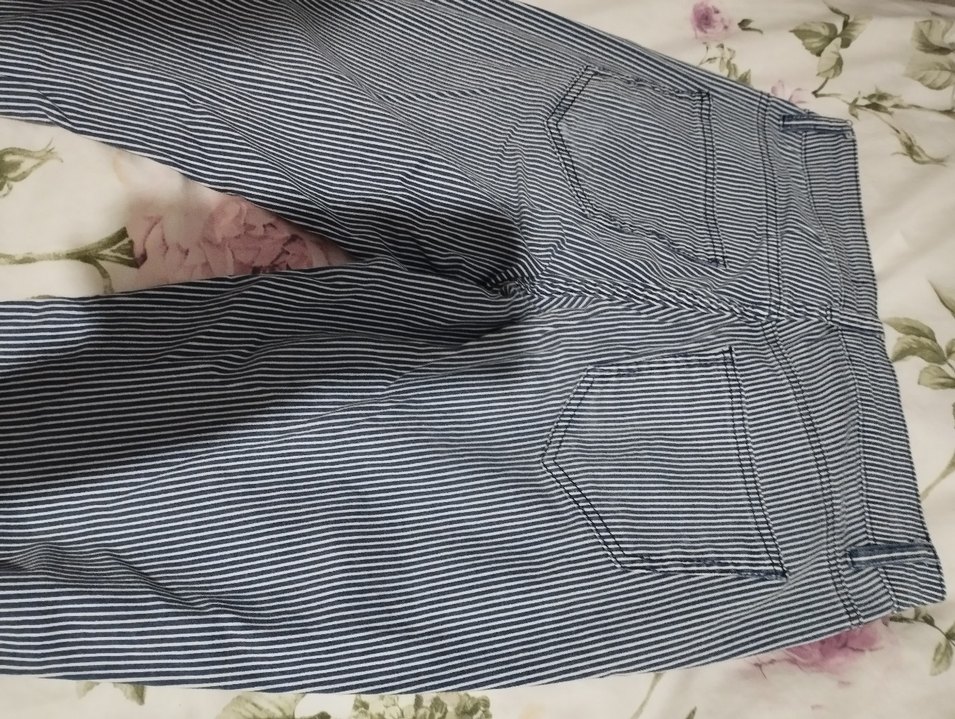 koton mavü beyaz çizgili keten pantolon - Görsel 5