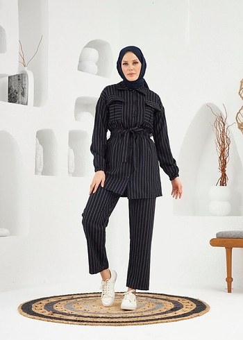 Kemerli Siyah Zebra Desenli Kadın Takım - Görsel 2