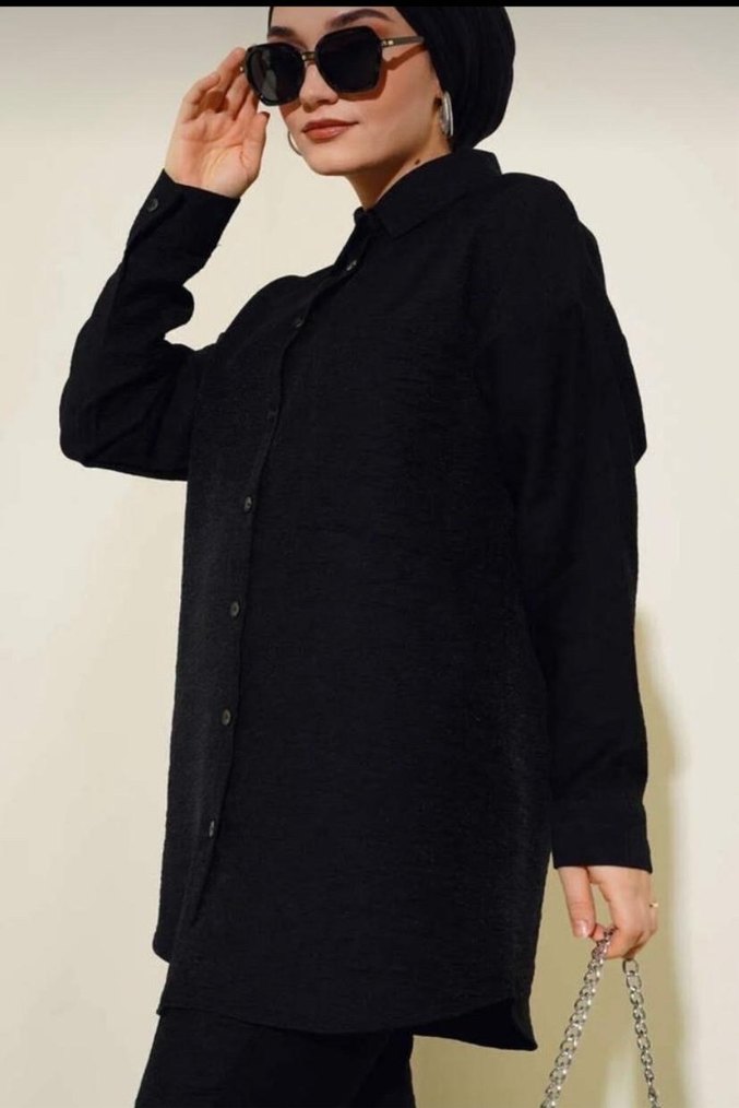 Zincir Detaylı Siyah Midi Deri Takım - Görsel 2