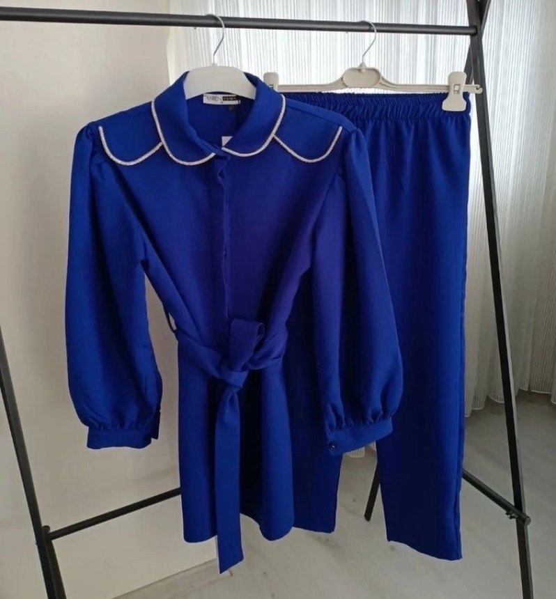 Kemerli Lacivert Mini Kadın Takım - Görsel 3