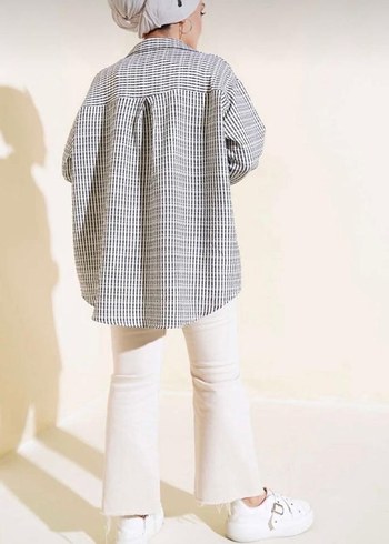 Düğmeli, Uzun Kollu Kadın Gömlek Tunik - Görsel 3