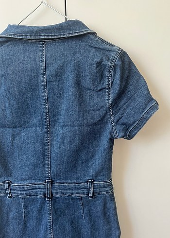 36 Beden lacivert Renk Fermuarlı Cepli Kısa Kollu Denim Kot Elbise