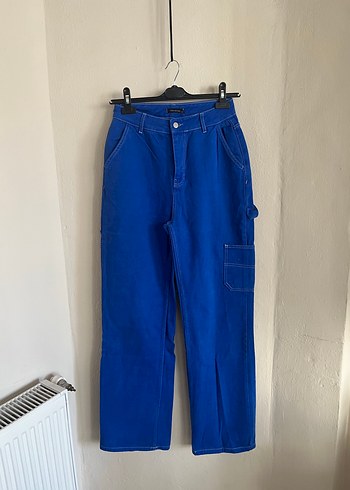 Kontrast Dikişli Denim Kot Kargo Pantolon