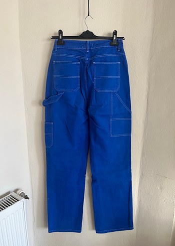 38 Beden lacivert Renk Kontrast Dikişli Denim Kot Kargo Pantolon