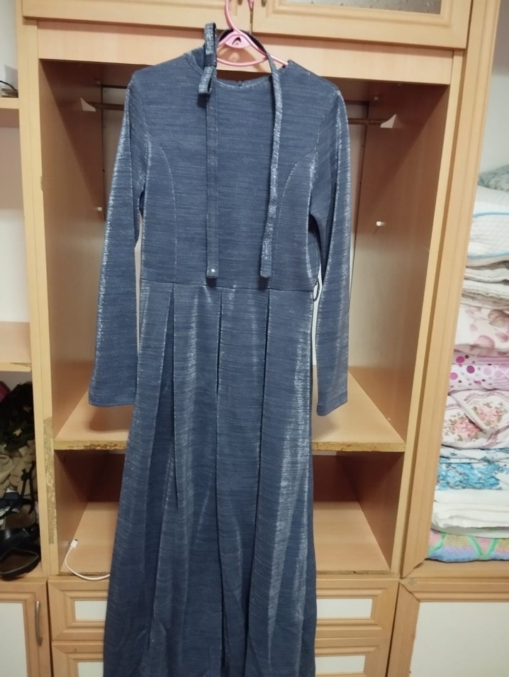 Gri Piliseli Uzun Kadın Elbise abiye - Görsel 3