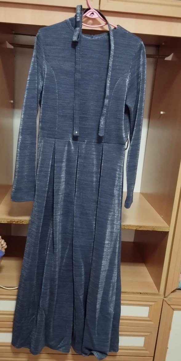 Gri Piliseli Uzun Kadın Elbise abiye - Görsel 2