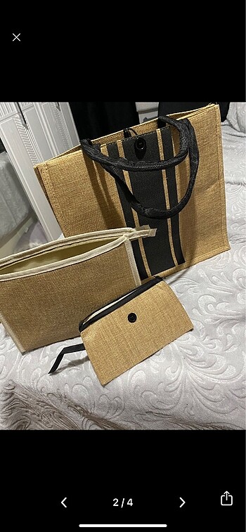 3 PARÇA HASIR ÇANTA MAKYAJ ÇANTASI MİNİ CÜZDAN SETİ - Görsel 3