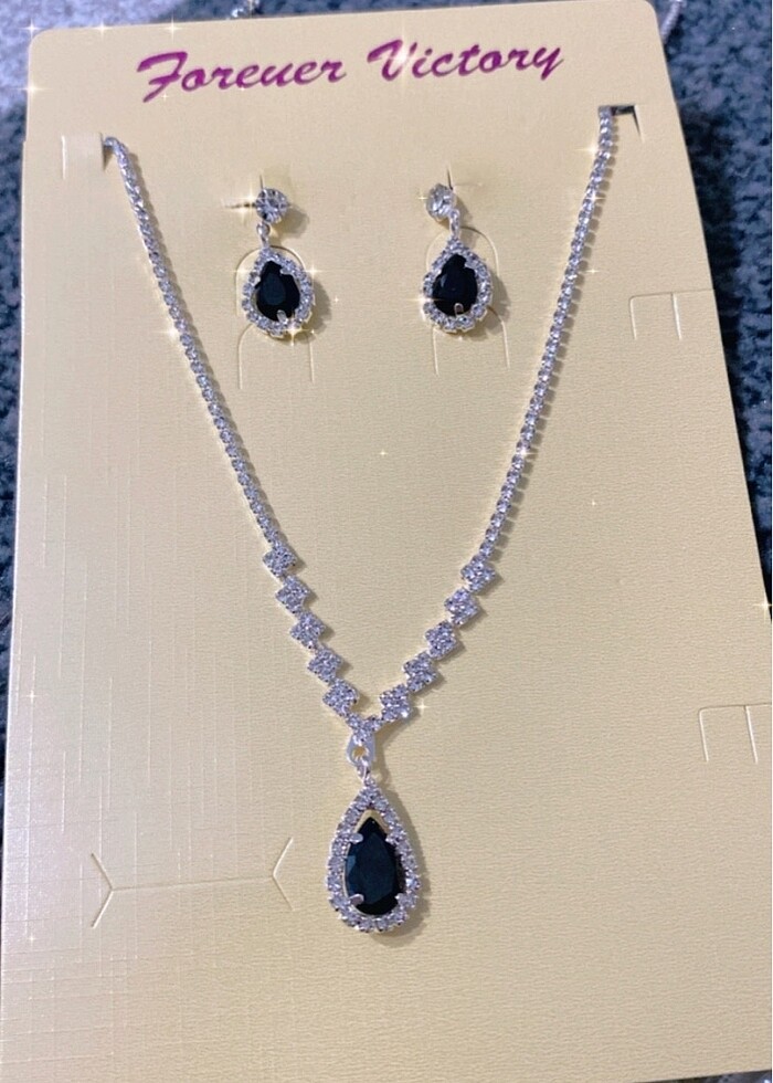 3 parça taşlı kolye takı seti - Görsel 3