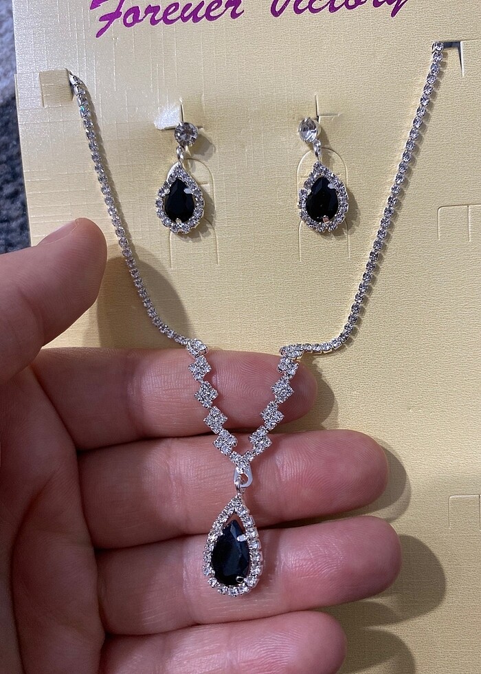 3 parça taşlı kolye takı seti - Görsel 5