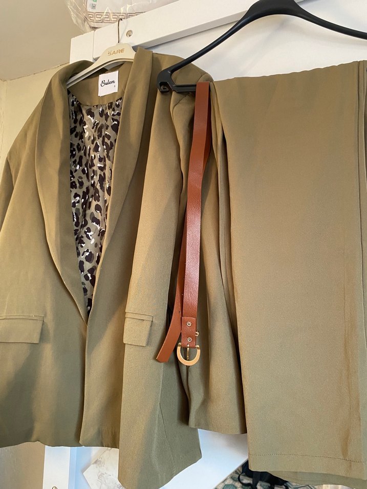 Kahverengi Kuşaklı Uzun Kadın Blazer - Görsel 3
