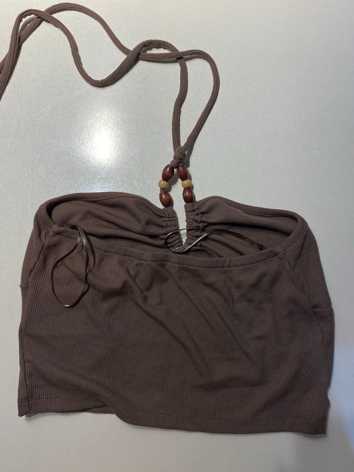 Bohem Tarzı Kahverengi Crop - Görsel 2