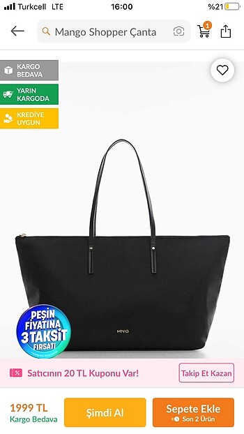 Beden Mango shopper çanta