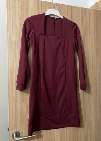 Bordo V Yakalı Midi Kadın Elbise