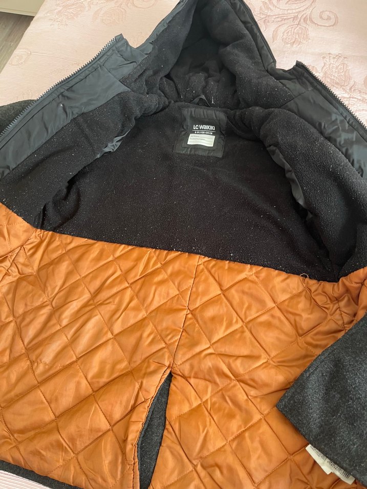 Gri Düğmeli Erkek Kaban Kapüşonlu - Görsel 3